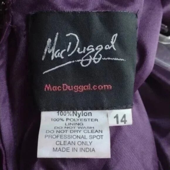 NWT Mac Duggal Beaded Maxi Dress Size 14 Purple Aubergine Long Sleeve Slit Gown - Picture 4 of 11
